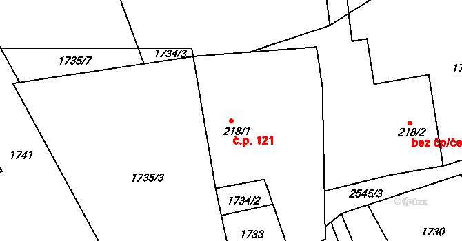 Dolní Řasnice 121 na parcele st. 218/1 v KÚ Dolní Řasnice, Katastrální mapa