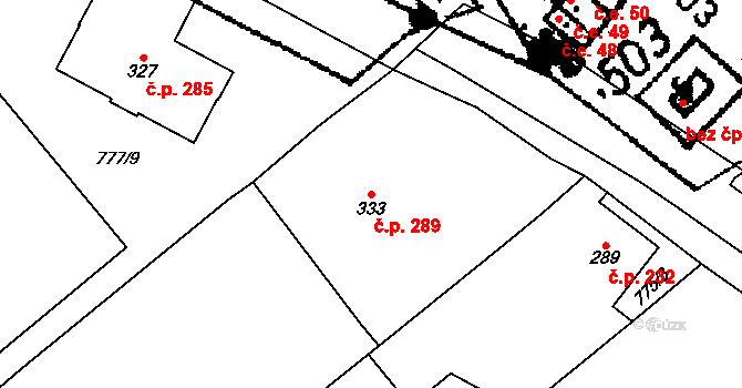 Kostomlaty pod Milešovkou 289 na parcele st. 333 v KÚ Kostomlaty pod Milešovkou, Katastrální mapa
