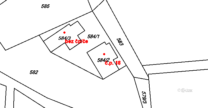 Vělopolí 18 na parcele st. 584/2 v KÚ Vělopolí, Katastrální mapa