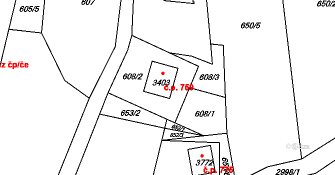Ostravice 759 na parcele st. 3403 v KÚ Staré Hamry 2, Katastrální mapa