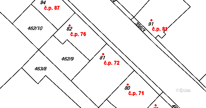 Dušníky 72 na parcele st. 81 v KÚ Dušníky, Katastrální mapa