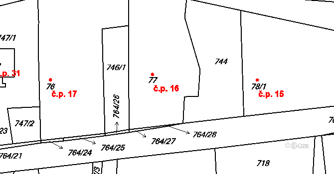 Batín 16, Střevač na parcele st. 77 v KÚ Střevač, Katastrální mapa