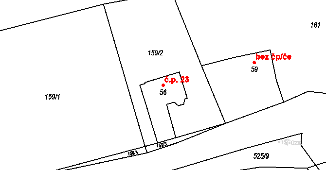 Čábuze 23, Vacov na parcele st. 56 v KÚ Čábuze, Katastrální mapa