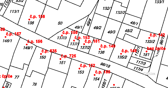 Jevíčko 151 na parcele st. 137/2 v KÚ Jevíčko-město, Katastrální mapa