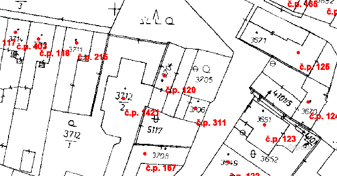 Poděbrady III 120, Poděbrady na parcele st. 3704 v KÚ Poděbrady, Katastrální mapa