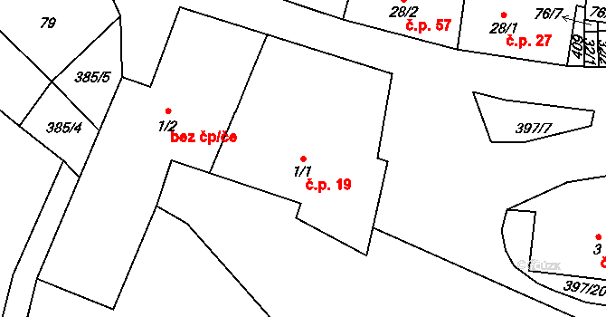 Slaník 19 na parcele st. 1/1 v KÚ Slaník, Katastrální mapa