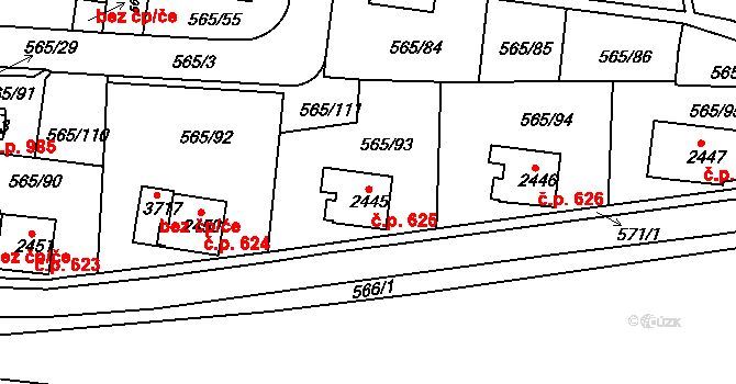 Borovina 625, Třebíč na parcele st. 2445 v KÚ Třebíč, Katastrální mapa