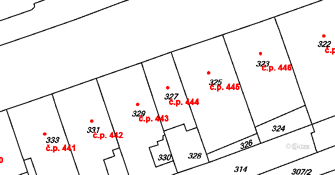 Zábrdovice 444, Brno na parcele st. 327 v KÚ Zábrdovice, Katastrální mapa