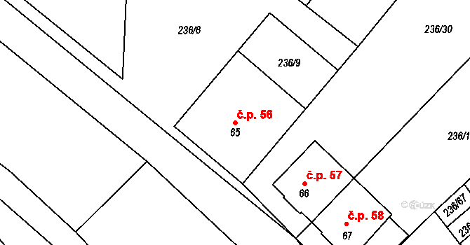 Brumov 56 na parcele st. 65 v KÚ Brumov u Lomnice, Katastrální mapa