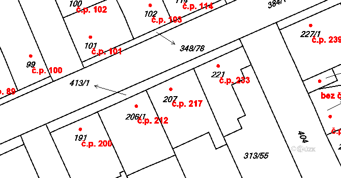 Černčice 217 na parcele st. 207 v KÚ Černčice u Loun, Katastrální mapa