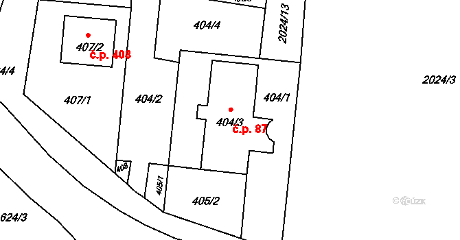 Paskov 87 na parcele st. 404/3 v KÚ Paskov, Katastrální mapa