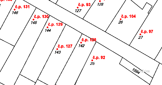 Čečelice 126 na parcele st. 142 v KÚ Čečelice, Katastrální mapa