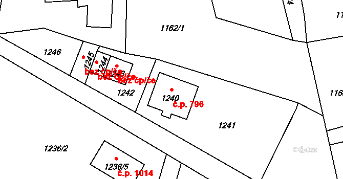 Vendryně 796 na parcele st. 1240 v KÚ Vendryně, Katastrální mapa