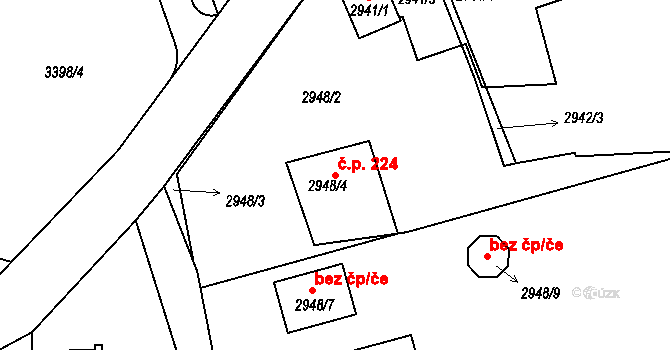 Frýdlant 224, Frýdlant nad Ostravicí na parcele st. 2948/4 v KÚ Frýdlant nad Ostravicí, Katastrální mapa