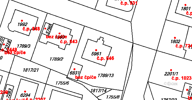Cheb 846 na parcele st. 5961 v KÚ Cheb, Katastrální mapa