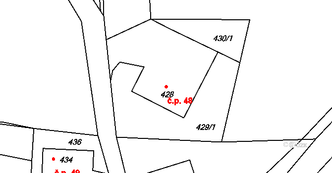 Tušť 48, Suchdol nad Lužnicí na parcele st. 428 v KÚ Tušť, Katastrální mapa