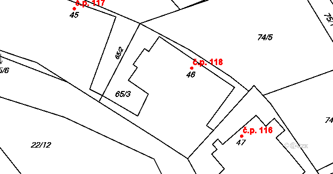 Majdalena 118 na parcele st. 46 v KÚ Majdalena, Katastrální mapa