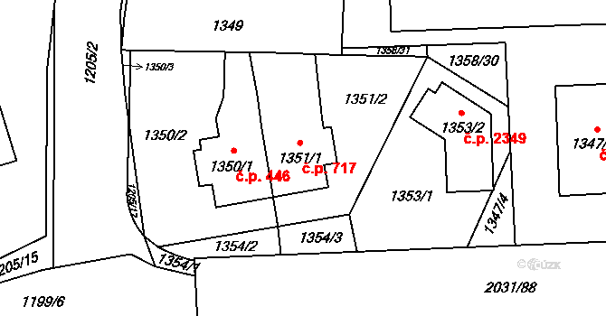 Chodov 717, Praha na parcele st. 1351/1 v KÚ Chodov, Katastrální mapa