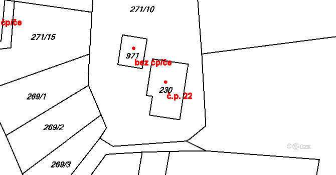 Kunžak 22 na parcele st. 230 v KÚ Kunžak, Katastrální mapa