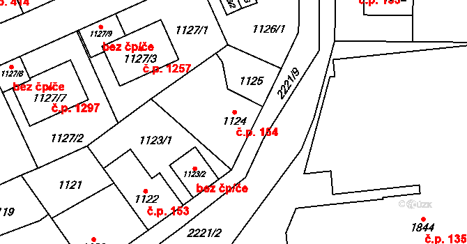 Stodůlky 154, Praha na parcele st. 1124 v KÚ Stodůlky, Katastrální mapa