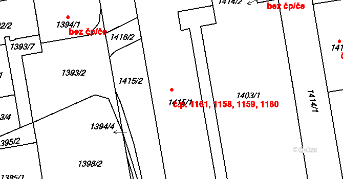 Vršovice 1158,1159,1160,1161, Praha na parcele st. 1415/1 v KÚ Vršovice, Katastrální mapa