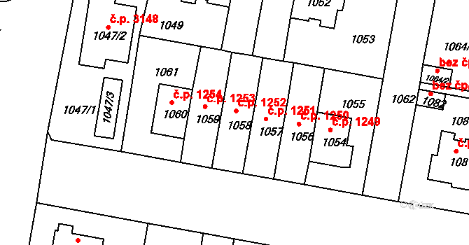 Záběhlice 1252, Praha na parcele st. 1058 v KÚ Záběhlice, Katastrální mapa