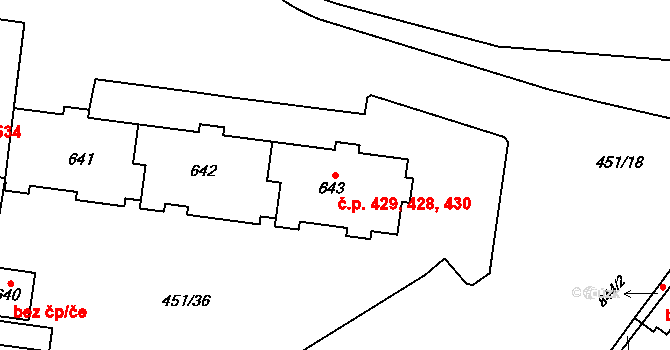 Povel 428,429,430, Olomouc na parcele st. 642 v KÚ Povel, Katastrální mapa
