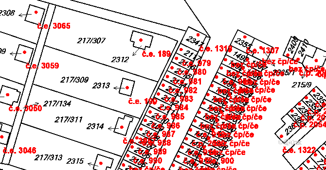 Sezimovo Ústí 983 na parcele st. 2113 v KÚ Sezimovo Ústí, Katastrální mapa