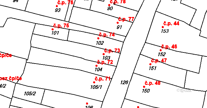 Česká Lípa 73 na parcele st. 103 v KÚ Česká Lípa, Katastrální mapa