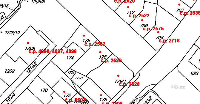 Chomutov 2529 na parcele st. 176 v KÚ Chomutov II, Katastrální mapa