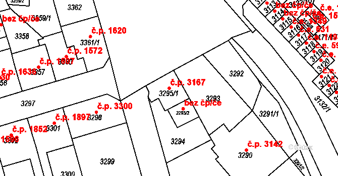 Chomutov 3167 na parcele st. 3295/1 v KÚ Chomutov I, Katastrální mapa