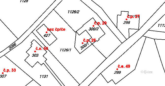 Polesí 28, Rynoltice na parcele st. 300/1 v KÚ Polesí u Rynoltic, Katastrální mapa