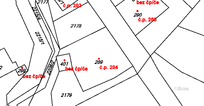 Čermná 204 na parcele st. 289 v KÚ Čermná v Krkonoších, Katastrální mapa