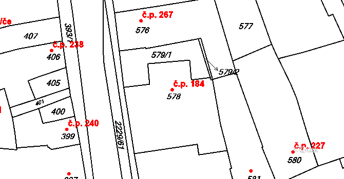 Ochoz u Brna 184 na parcele st. 578 v KÚ Ochoz u Brna, Katastrální mapa