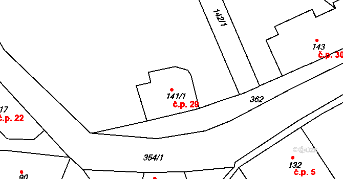 Chotutice 29 na parcele st. 141/1 v KÚ Chotutice, Katastrální mapa