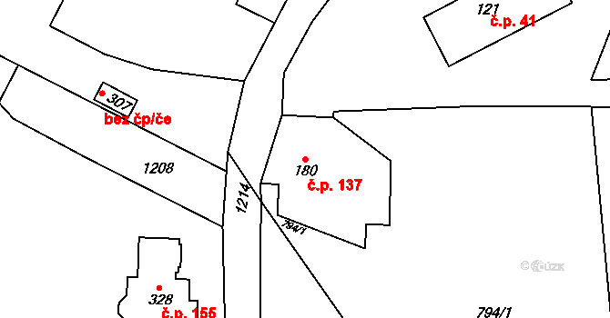 Knapovec 137, Ústí nad Orlicí na parcele st. 180 v KÚ Knapovec, Katastrální mapa