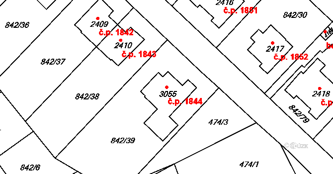 Česká Třebová 1844 na parcele st. 3055 v KÚ Česká Třebová, Katastrální mapa