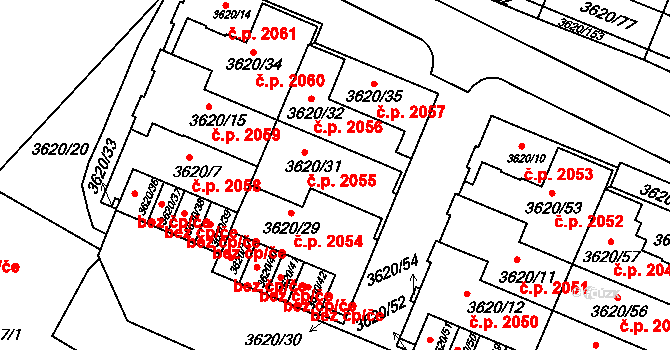 Tachov 2055 na parcele st. 3620/31 v KÚ Tachov, Katastrální mapa