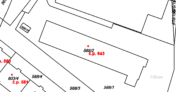 Vyškov-Předměstí 643, Vyškov na parcele st. 568/2 v KÚ Vyškov, Katastrální mapa