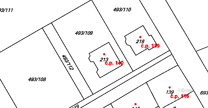 Juřinka 140, Valašské Meziříčí na parcele st. 213 v KÚ Juřinka, Katastrální mapa