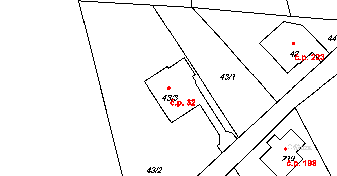 Rybniště 32 na parcele st. 43/3 v KÚ Rybniště, Katastrální mapa