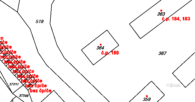 Březová 189 na parcele st. 364 v KÚ Březová u Sokolova, Katastrální mapa