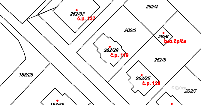 Valtrovice 119 na parcele st. 262/28 v KÚ Valtrovice, Katastrální mapa
