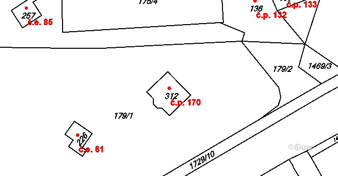 Vitín 170 na parcele st. 312 v KÚ Vitín, Katastrální mapa