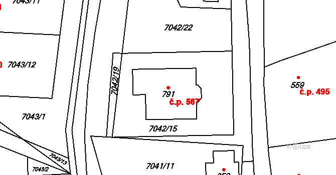 Dambořice 567 na parcele st. 791 v KÚ Dambořice, Katastrální mapa