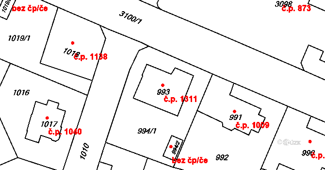 Předměstí 1311, Litoměřice na parcele st. 993 v KÚ Litoměřice, Katastrální mapa