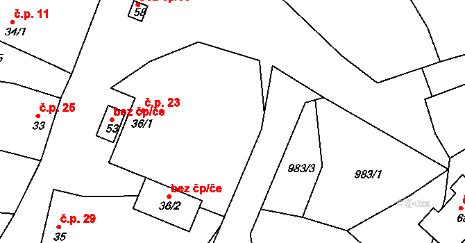 Lbosín 23, Divišov na parcele st. 36/1 v KÚ Lbosín, Katastrální mapa