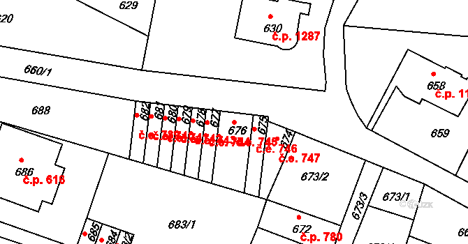 Děčín IV-Podmokly 745, Děčín na parcele st. 676 v KÚ Podmokly, Katastrální mapa
