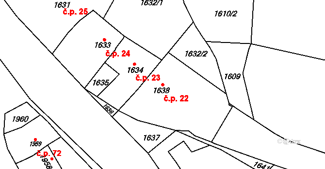 Janovice 22, Velká Bíteš na parcele st. 1638 v KÚ Velká Bíteš, Katastrální mapa