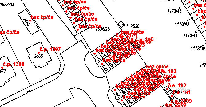 Uničov 2177 na parcele st. 1476 v KÚ Uničov, Katastrální mapa